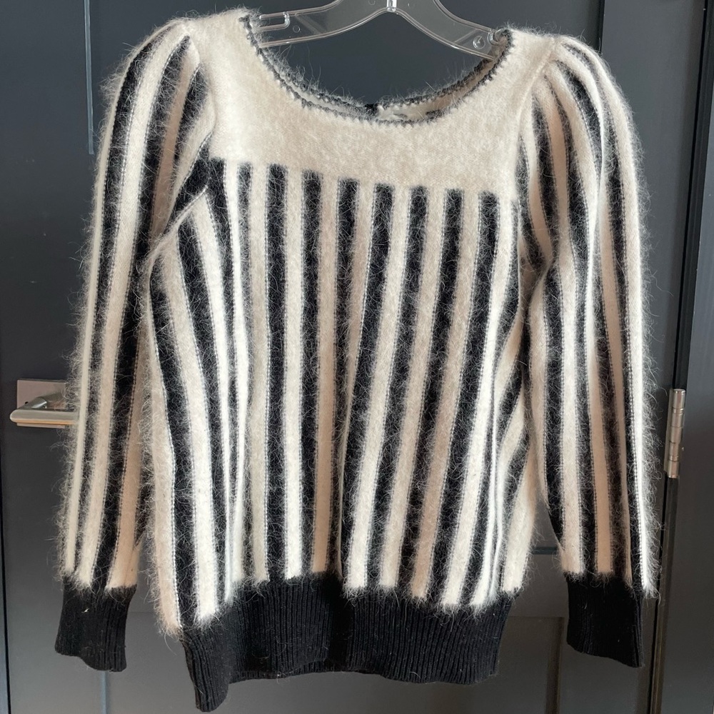 H&M sweater fuzzy black and white stripes